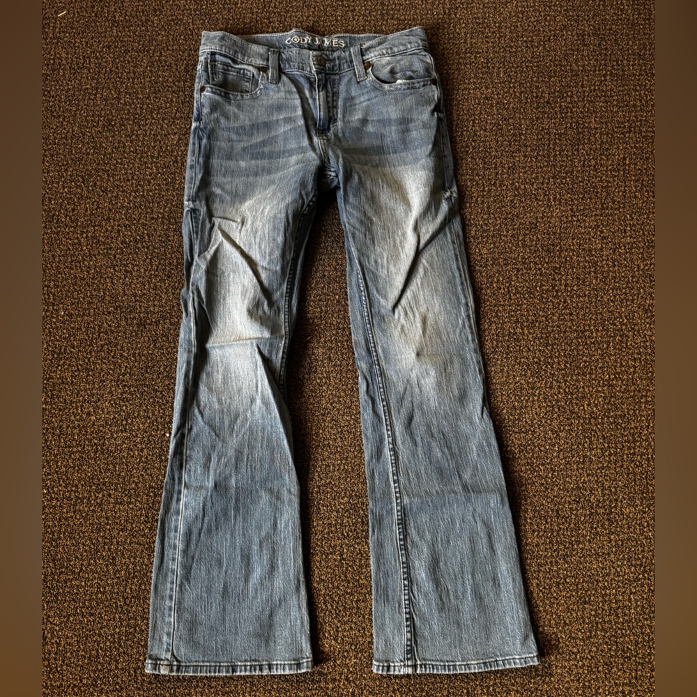 Cody James Classic Blue Straight Jeans with Natural Distressing